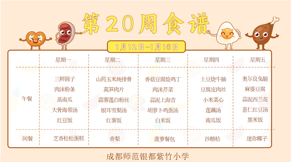 【紫竹“食”刻】叮咚~紫竹小学第20周食谱已送达！